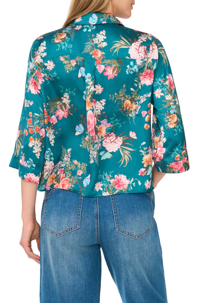 Floral Print Tie Front Blouse, Alternate, color, MEDITTERRANEAN
