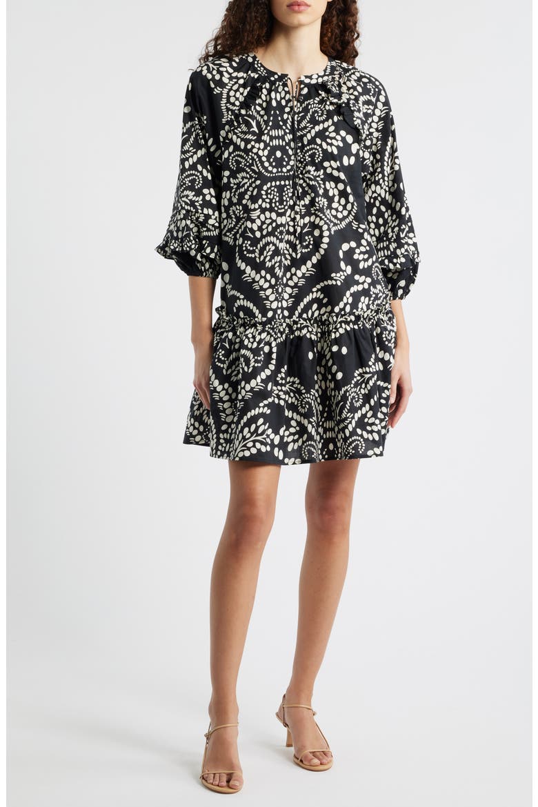 Print Poplin Minidress, Main, color, BLACK/ BEIGE PRINT