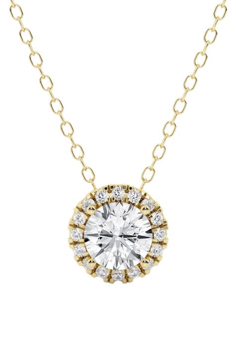 Lab Created Diamond Halo Necklace - 1.20ctw