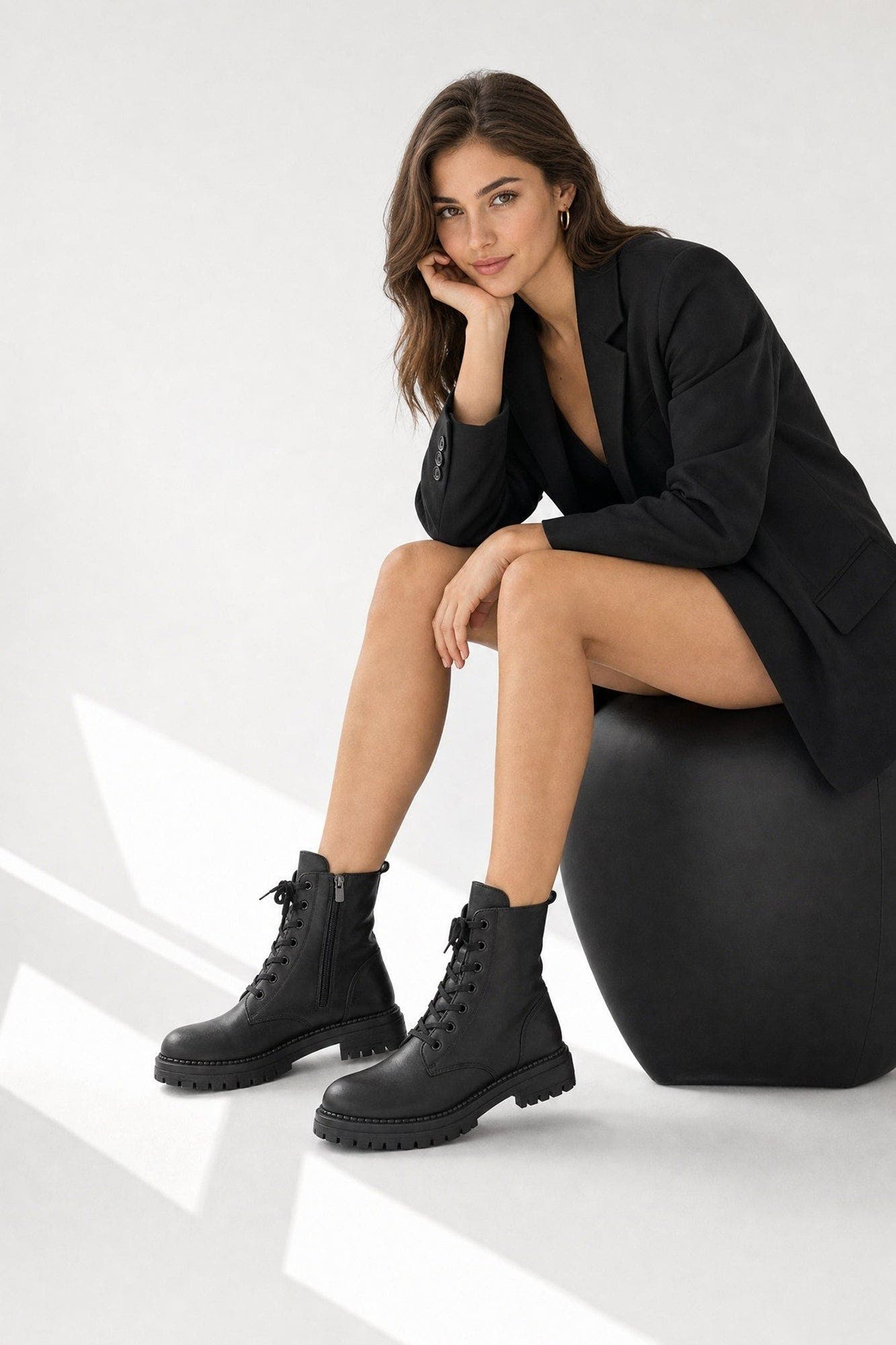 Barrel Lace Up Zip Boot, Alternate, color, Black