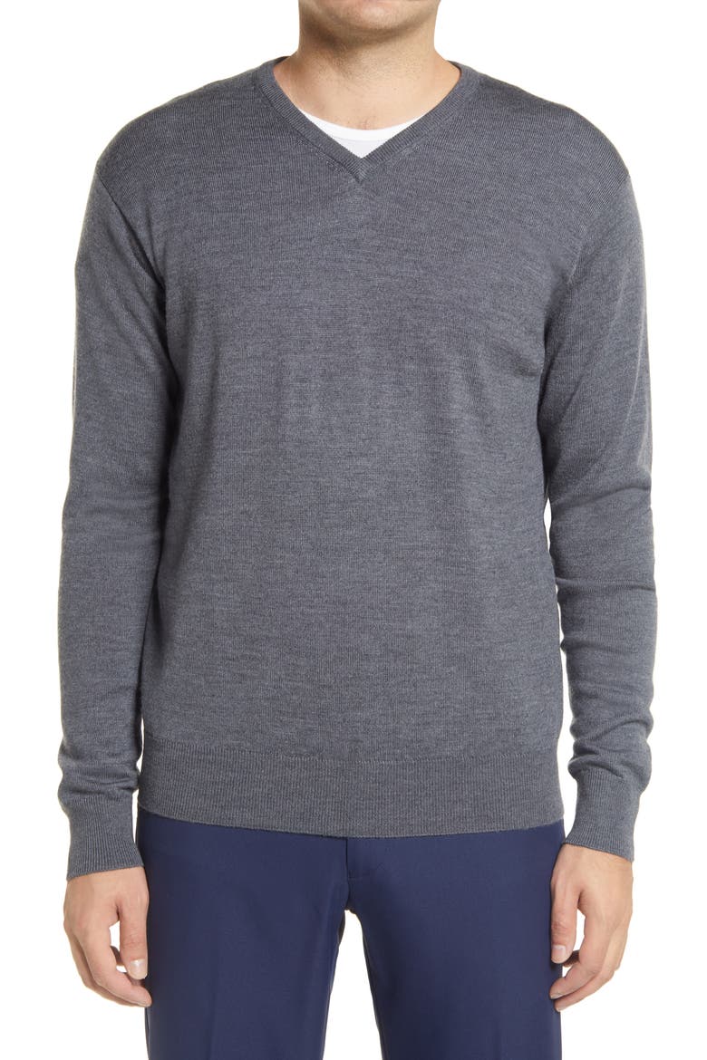 Crown Wool & Silk V-Neck Sweater, Main, color, CHARCOAL