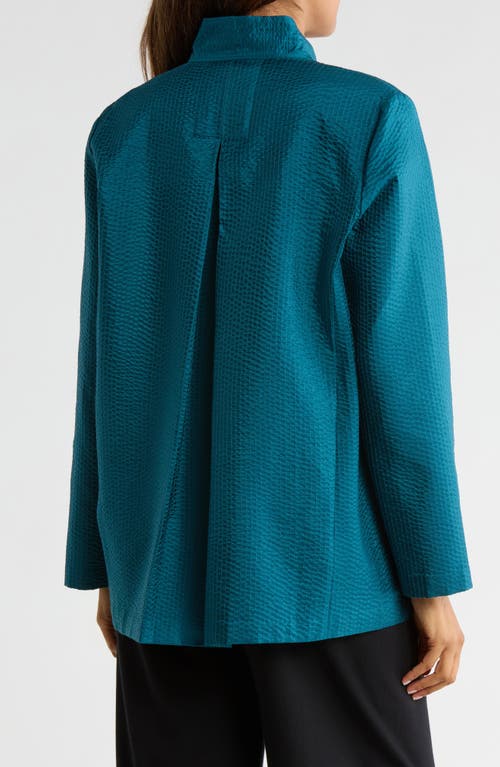 Eileen Fisher Textured Silk Open Front Jacket In Blue