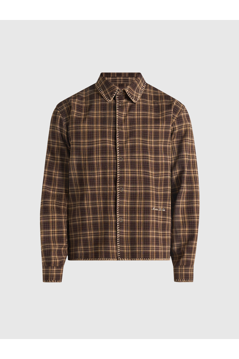 Blake Unisex Whipstitch Check Shirt, Alternate, color, Brown