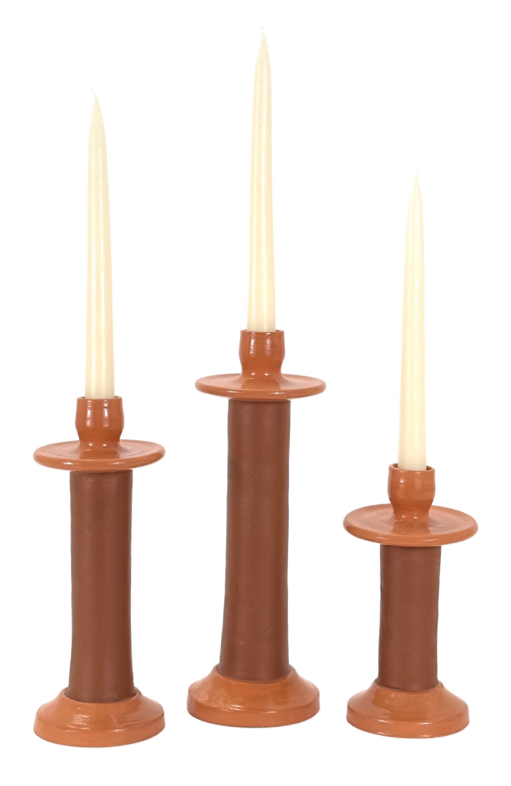 Alcantara Frederic Leather Wrapped Candle Holder in Terracotta 