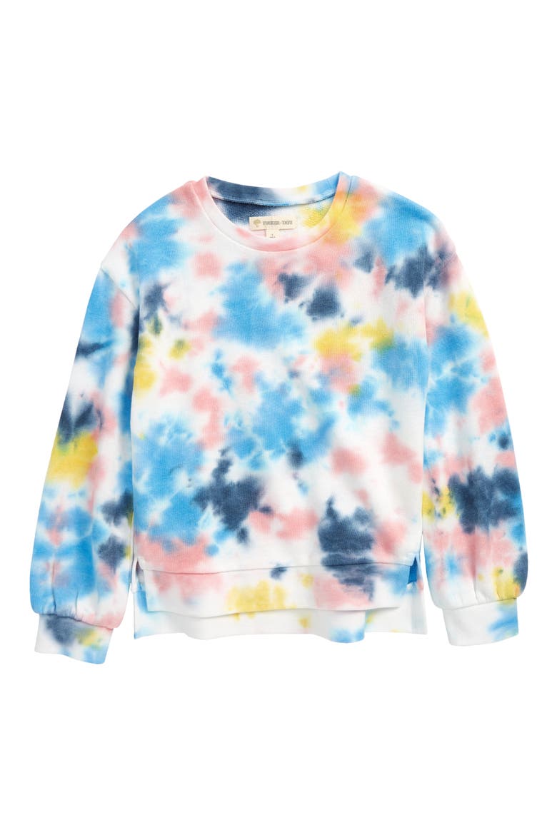 Kids' Cozy Crewneck Sweatshirt, Main, color, IVORY EGRET TIE DYE