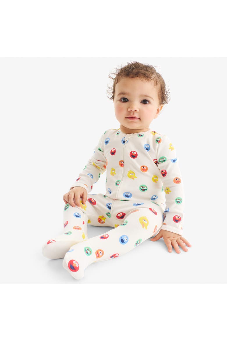 Baby Organic Sesame Street Friends Zip Footie, Alternate, color, Ivory Rainbow Friends Checks