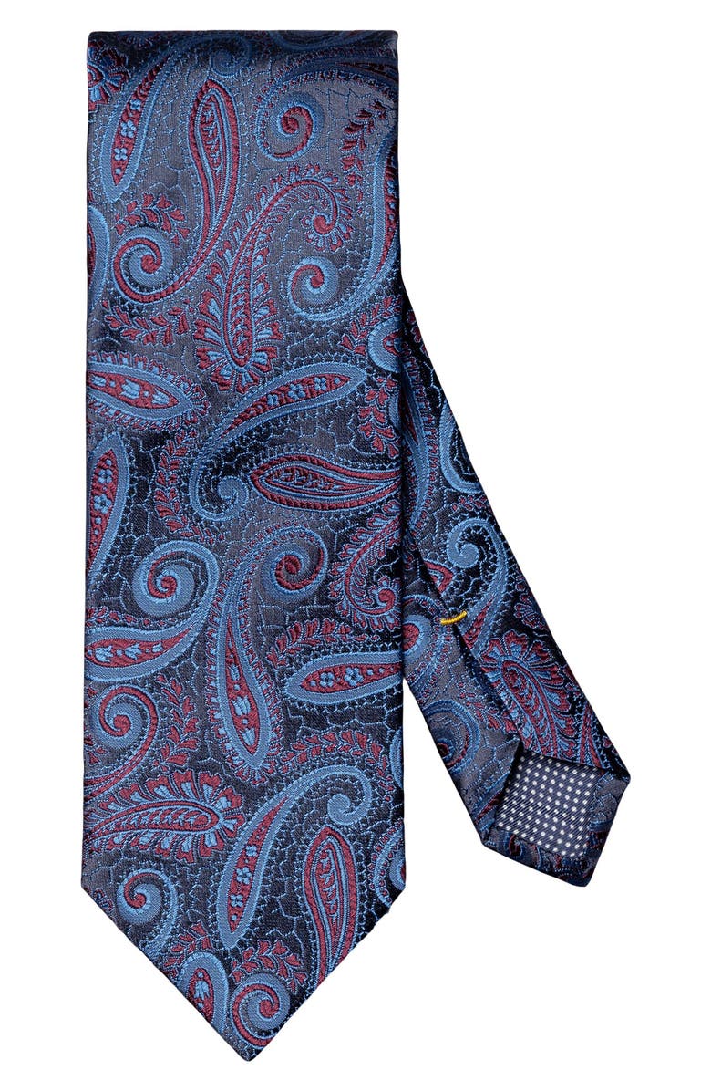 Eton Paisley Silk Tie, Main, color, Navy