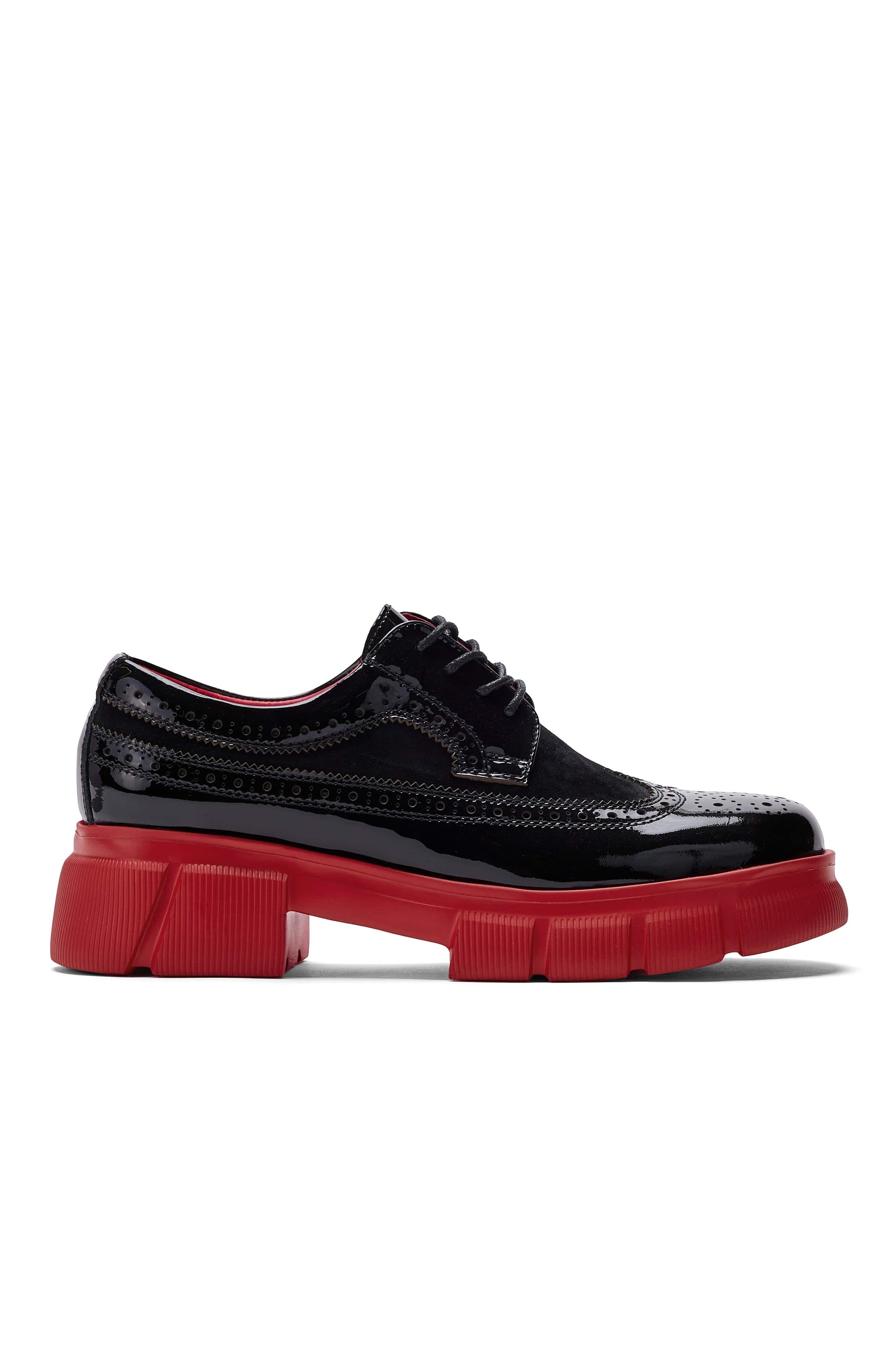 MARC NOLAN Ms. Alexander Leather Lug Wingtip Derby, Main, color, Black/Red