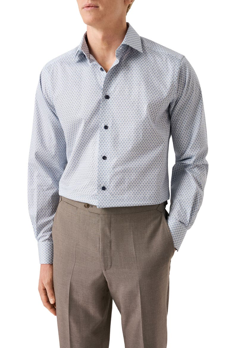 Contemporary Fit Geometric Print Cotton Dress Shirt, Main, color, LIGHT BLUE