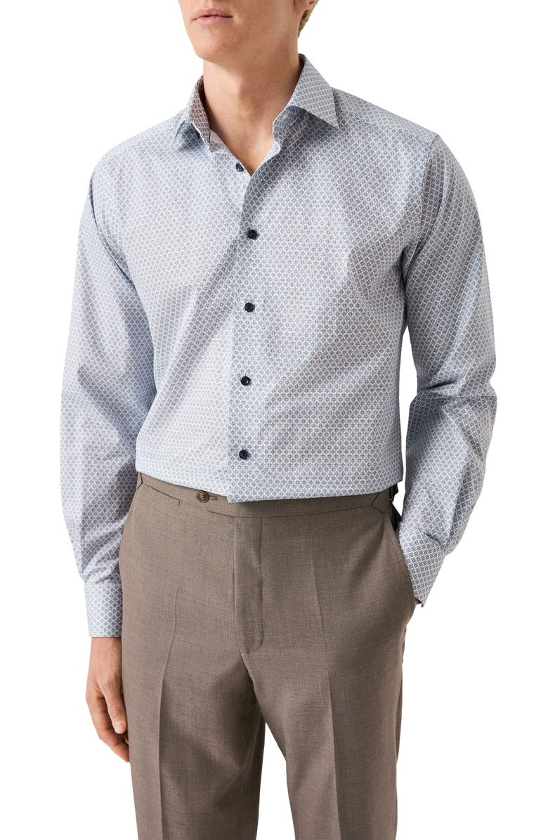 Eton Contemporary Fit Geometric Print Cotton Dress Shirt, Main, color, Light Blue
