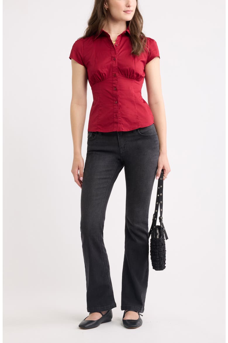 Ruched Empire Waist Button Shirt, Alternate, color, RED CINDER