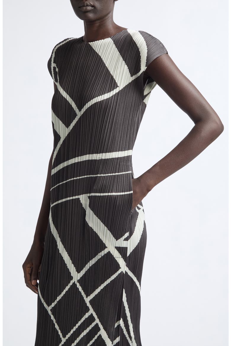 Fold Line Pleated Midi Dress, Alternate, color, CHARCOAL