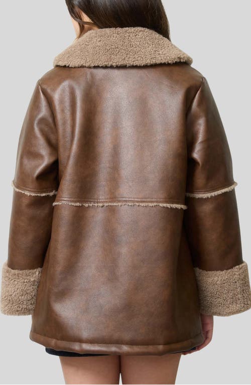 Blu Pepper Faux Fur Trim Faux Leather Jacket In Brown