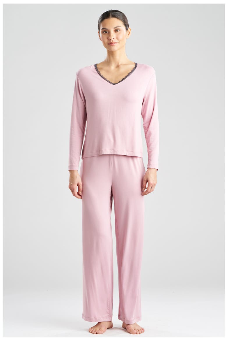 Iris Jersey Ease Long Sleeve PJ with Lace, Main, color, ROSE QUARTZ