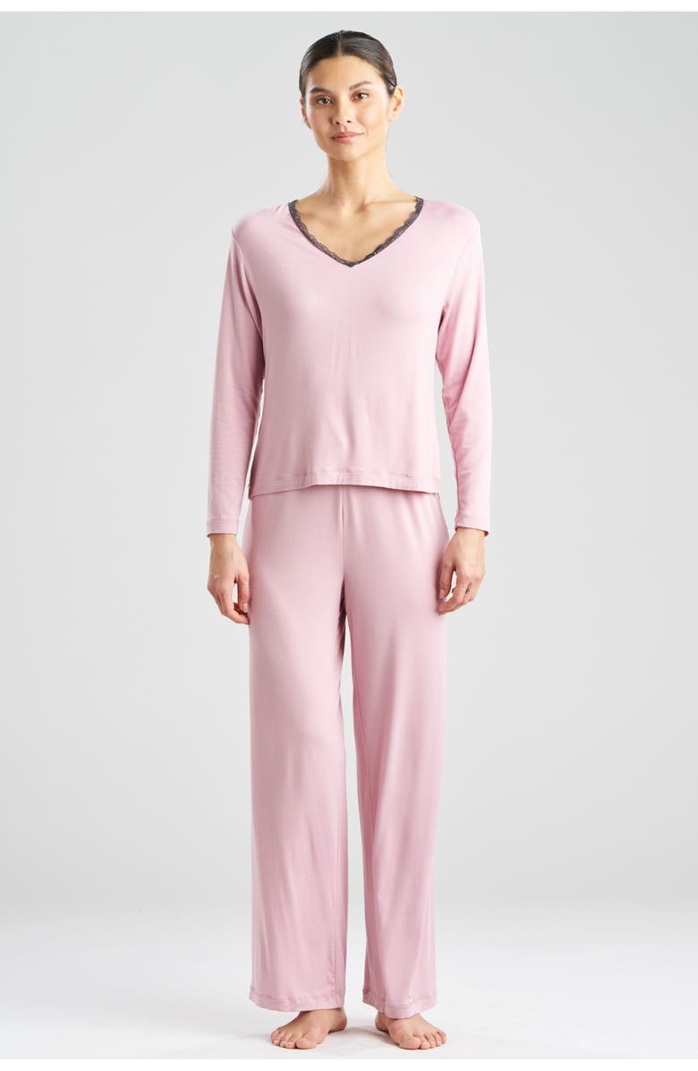 Natori Edit Iris Jersey Ease Long Sleeve PJ with Lace, Main, color, Rose Quartz