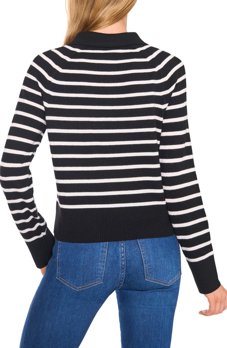 CeCe Stripe Collared Cardigan, Alternate, color, Rich Black