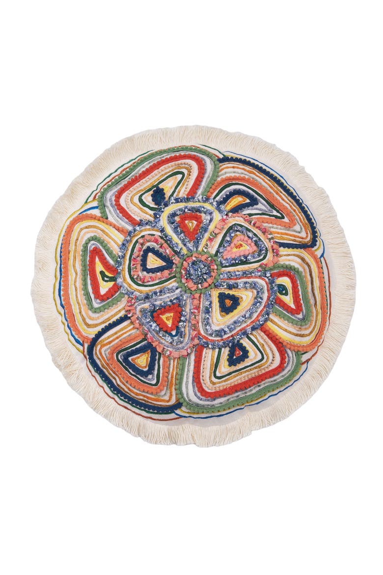 Putnum Flowering Petals Round Accent Throw Pillow 16", Main, color, Red