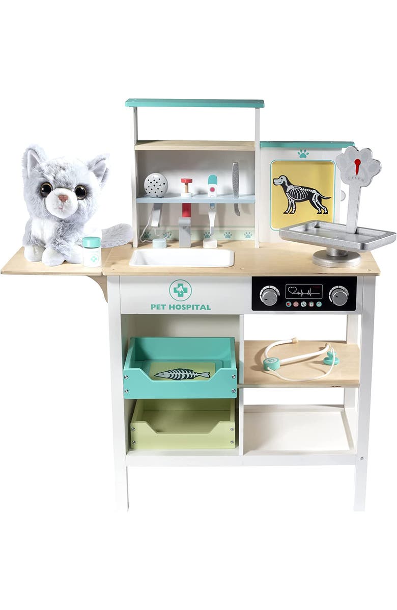 SVAN Vet Center Pretend Pet Hospital Playset- Wooden Animal Interactive Medical Checkup Set with Toy Cat, Veterinarian Medical Accessories, Alternate, color, White