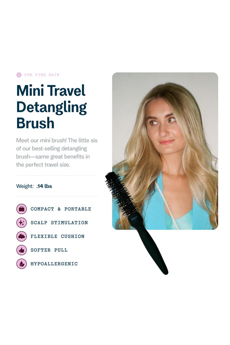 Mini Travel Detangler Brush with Anti-Static, Heat-Resistant & Flexible Nylon Bristle, Alternate, color, Black