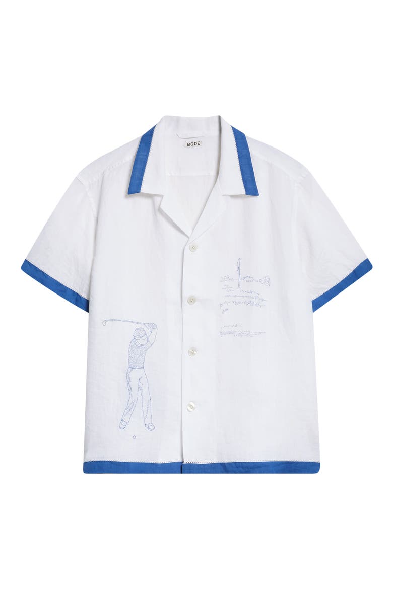 Club Champion Short Sleeve Linen Camp Shirt, Alternate, color, WHITE/ BLUE