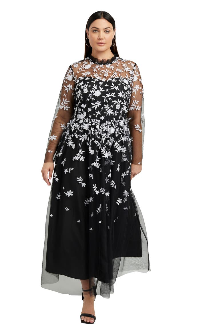 Mesh Overlay Maxi Dress, Main, color, BOTANICAL BLISS