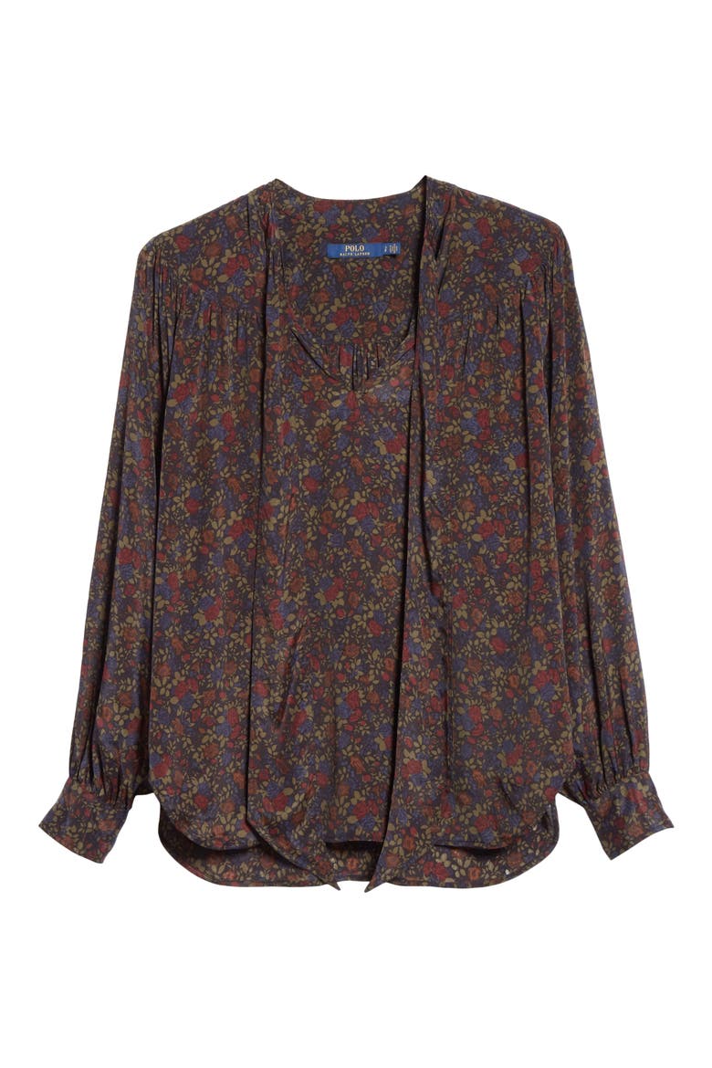 Floral Print Tie Neck Shirt, Alternate, color, MULTI