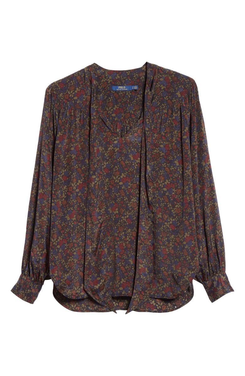 Polo Ralph Lauren Floral Print Tie Neck Shirt, Alternate, color,