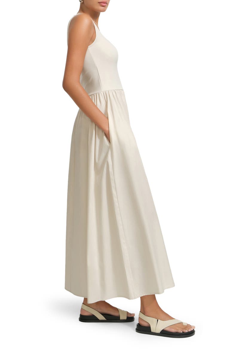 Clara Mixed Media Ponte & Cotton A-Line Dress, Alternate, color, CREAM
