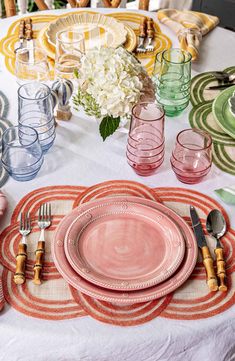 Juliska Set of 4 Scallop Stripe Placemats, Alternate, color, Coral