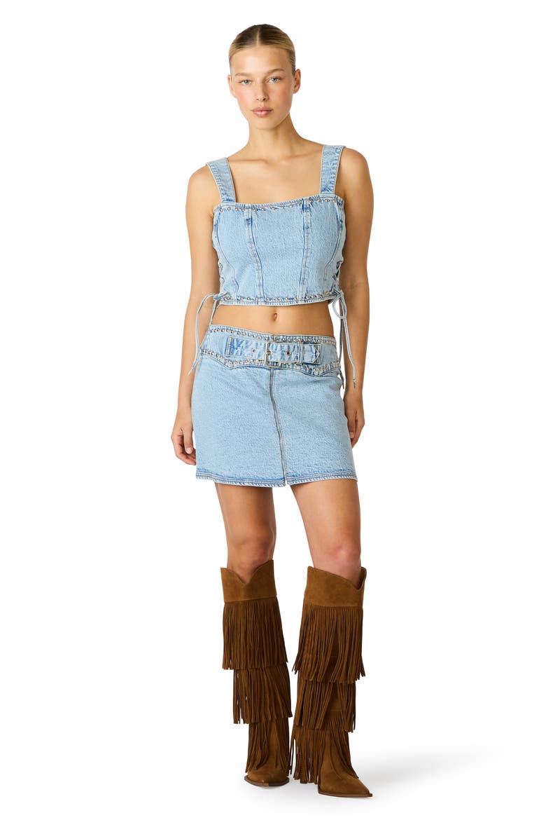 Alondra Denim Miniskirt, Alternate, color, HAZEY BLUE