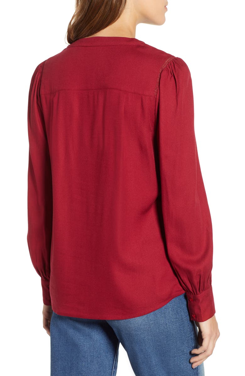Hinge Lace Stripe V-Neck Blouse, Alternate, color, Red Rumba