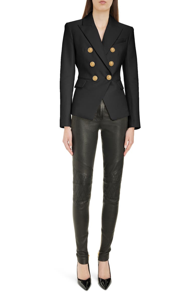 Fitted Double Breasted Leather Blazer, Alternate, color, 0PA BLACK
