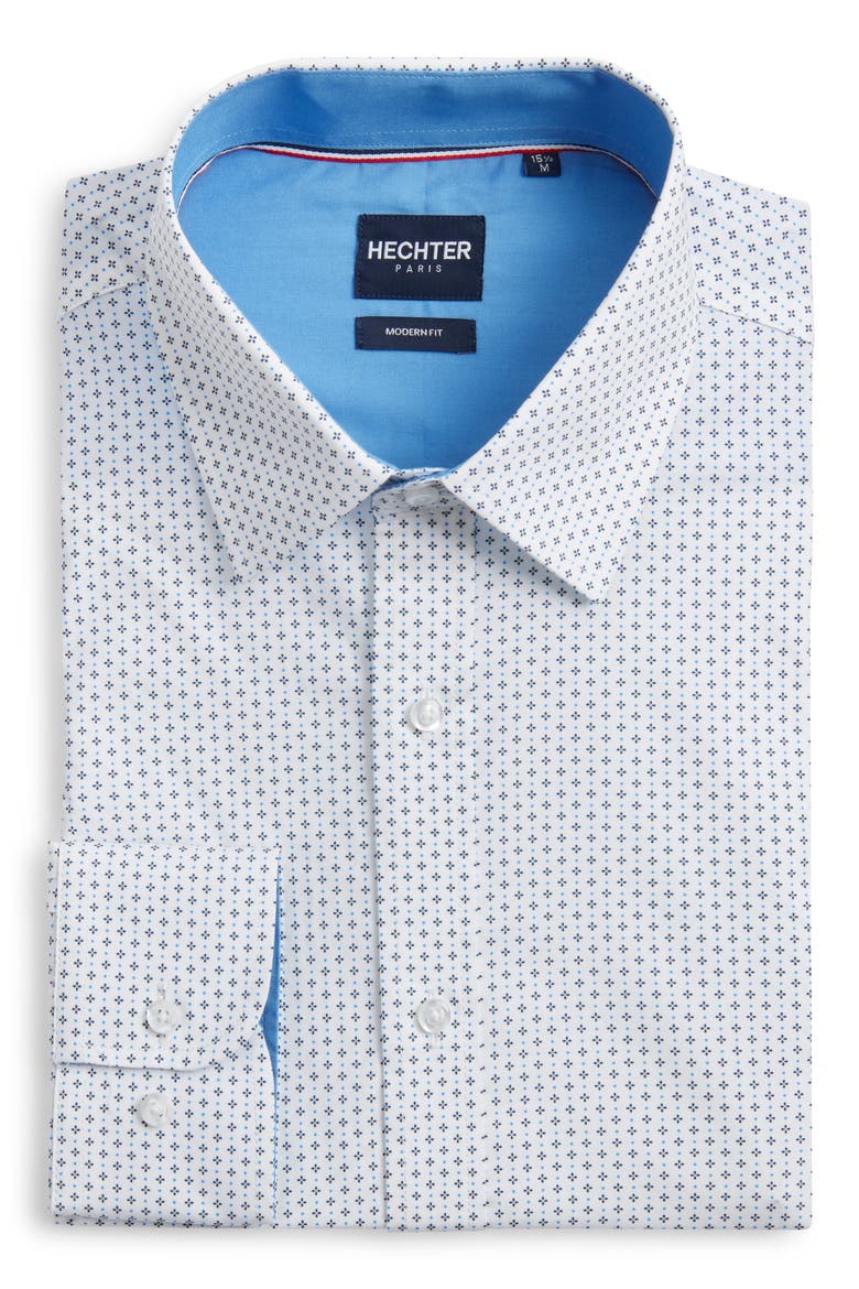 Paris Modern Fit Neat Floral Print Cotton Dress Shirt, Alternate, color, WHITE