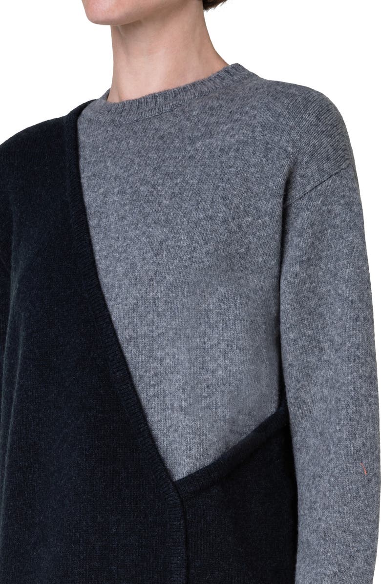 Akris punto Colorblock Long Sleeve Virgin Wool Blend Sweater Dress, Alternate, color, 