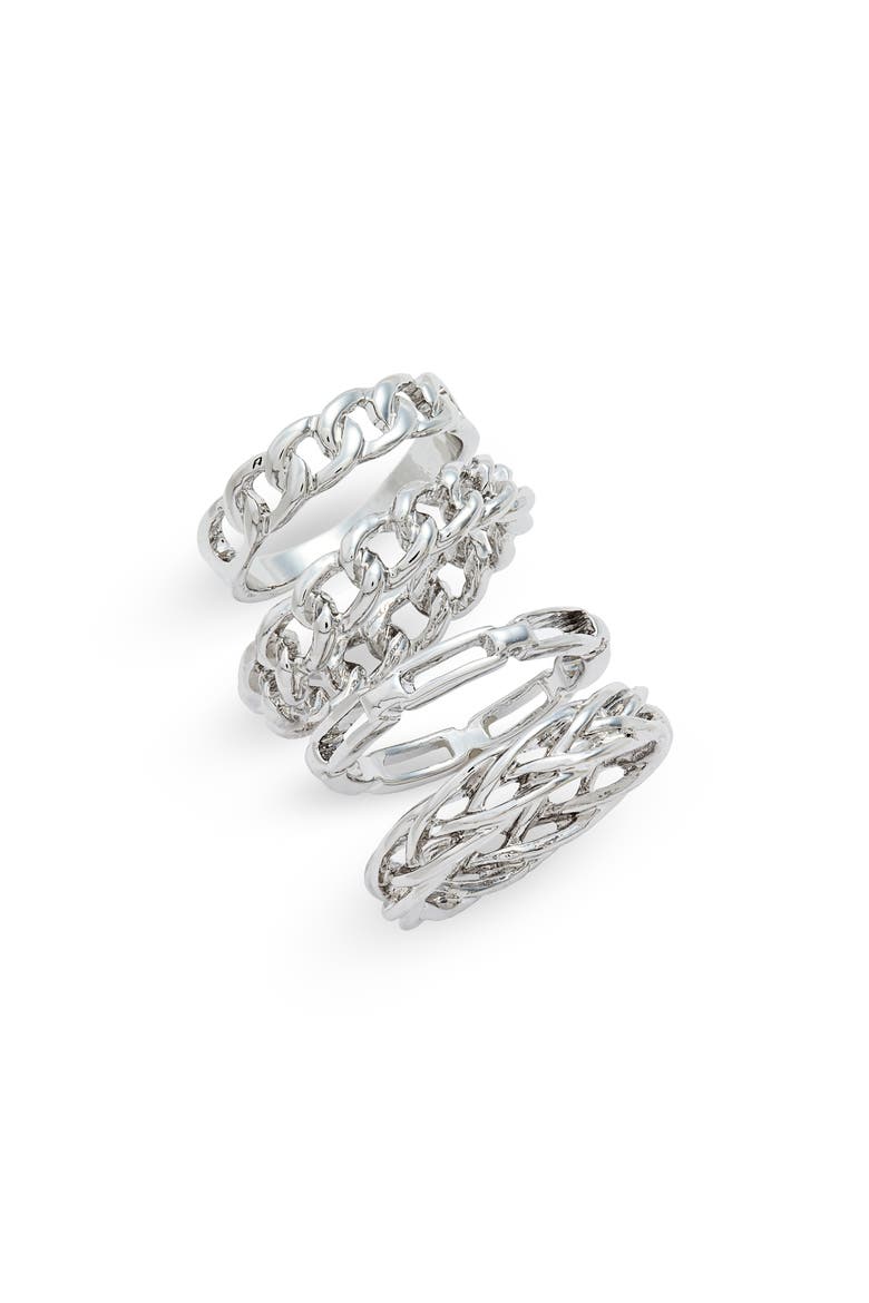 x Draya Michele Duran Set of 4 Chain Stacking Rings, Main, color, SILVER