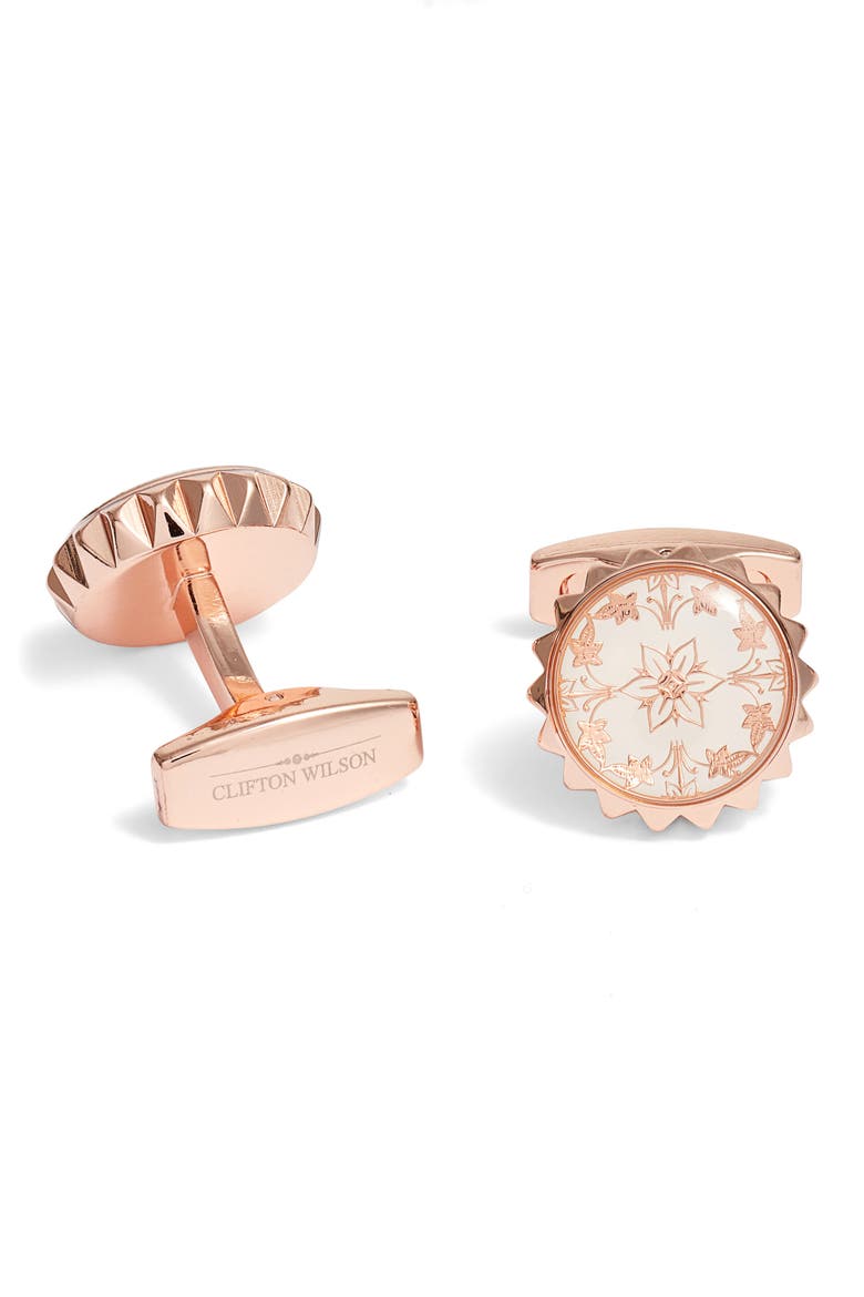 Floral Cuff Links, Main, color, ROSE GOLD