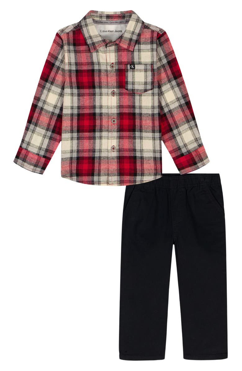 Calvin Klein Kids' Woven Button-Up Shirt & Pants Set, Main, color, Red