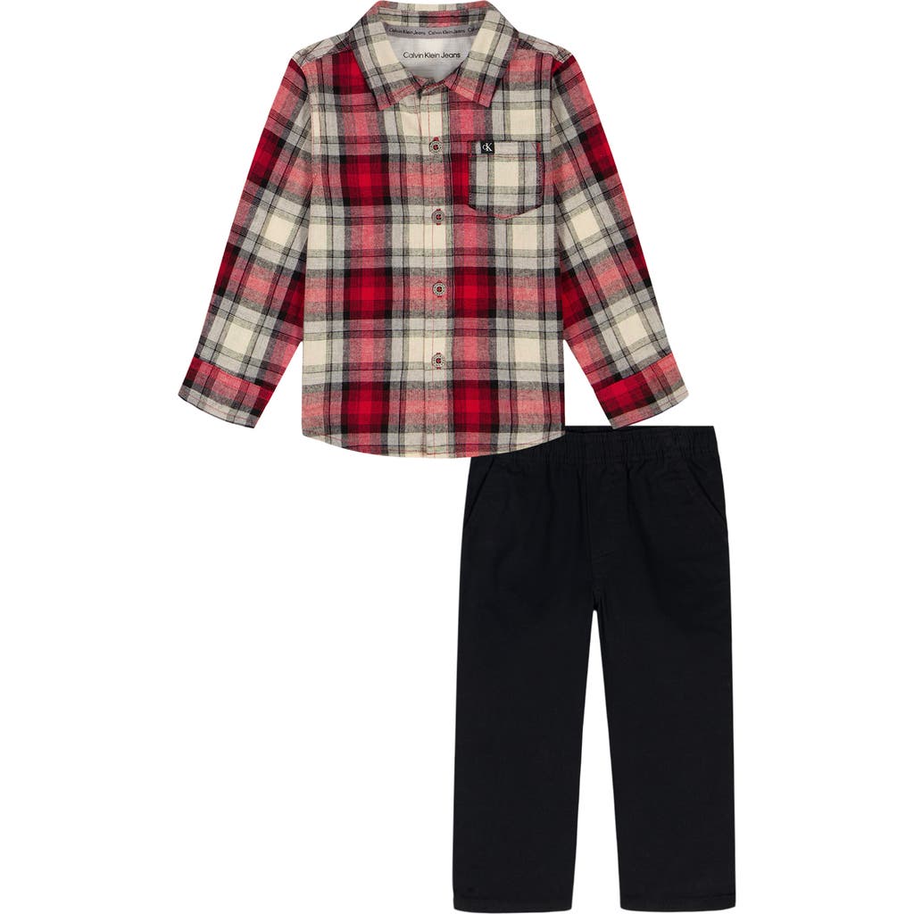 Calvin Klein Kids' Woven Button-up & Pants Set In Red