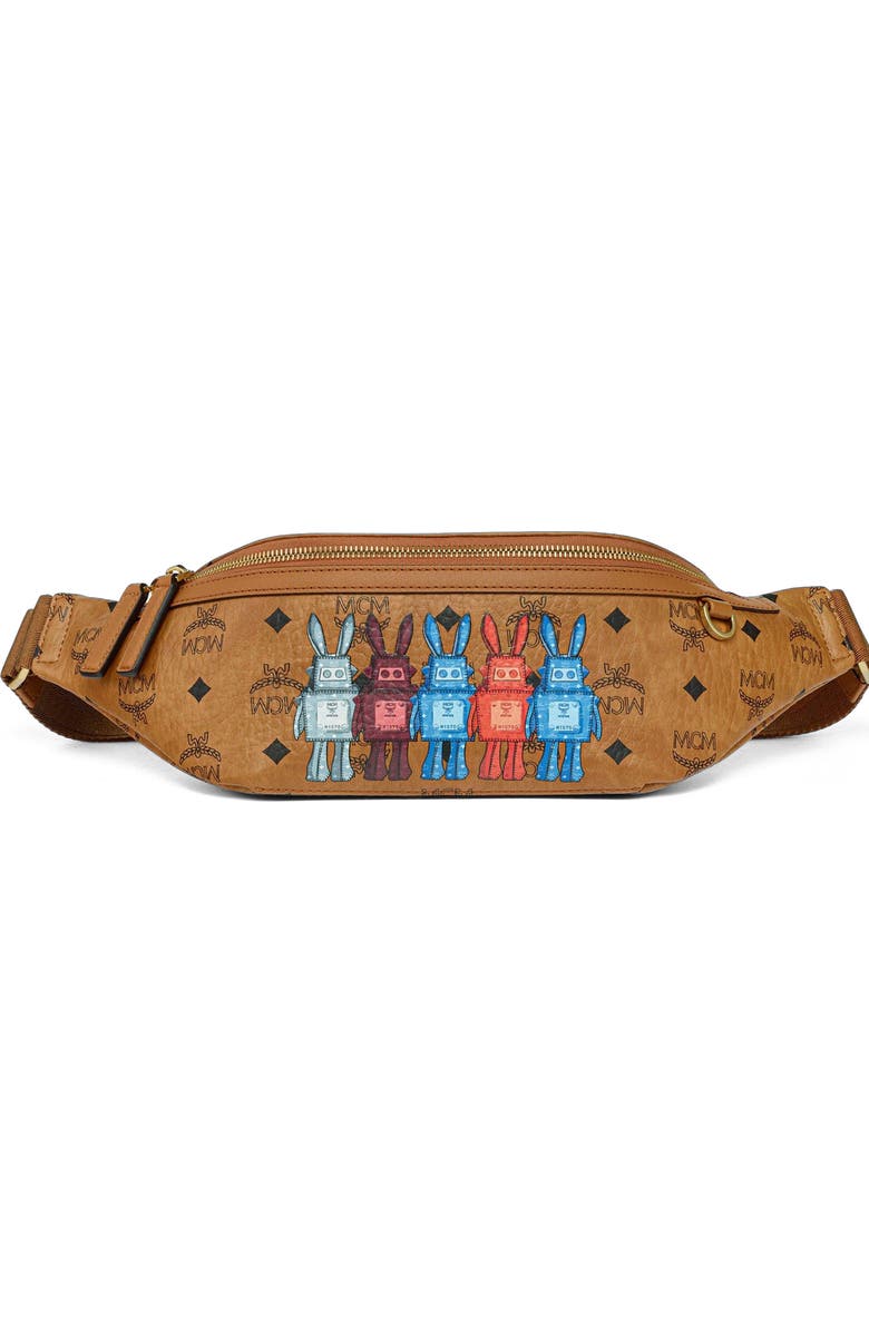 MCM Medium Fursten Belt Bag in Rabot Visetos, Main, color, Cognac