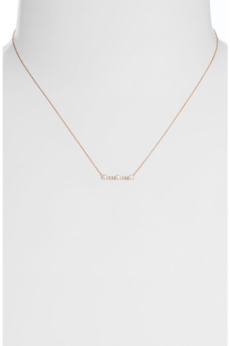 Pearl Ivy Diamond & Pearl Bar Pendant Necklace, Alternate, color, ROSE GOLD