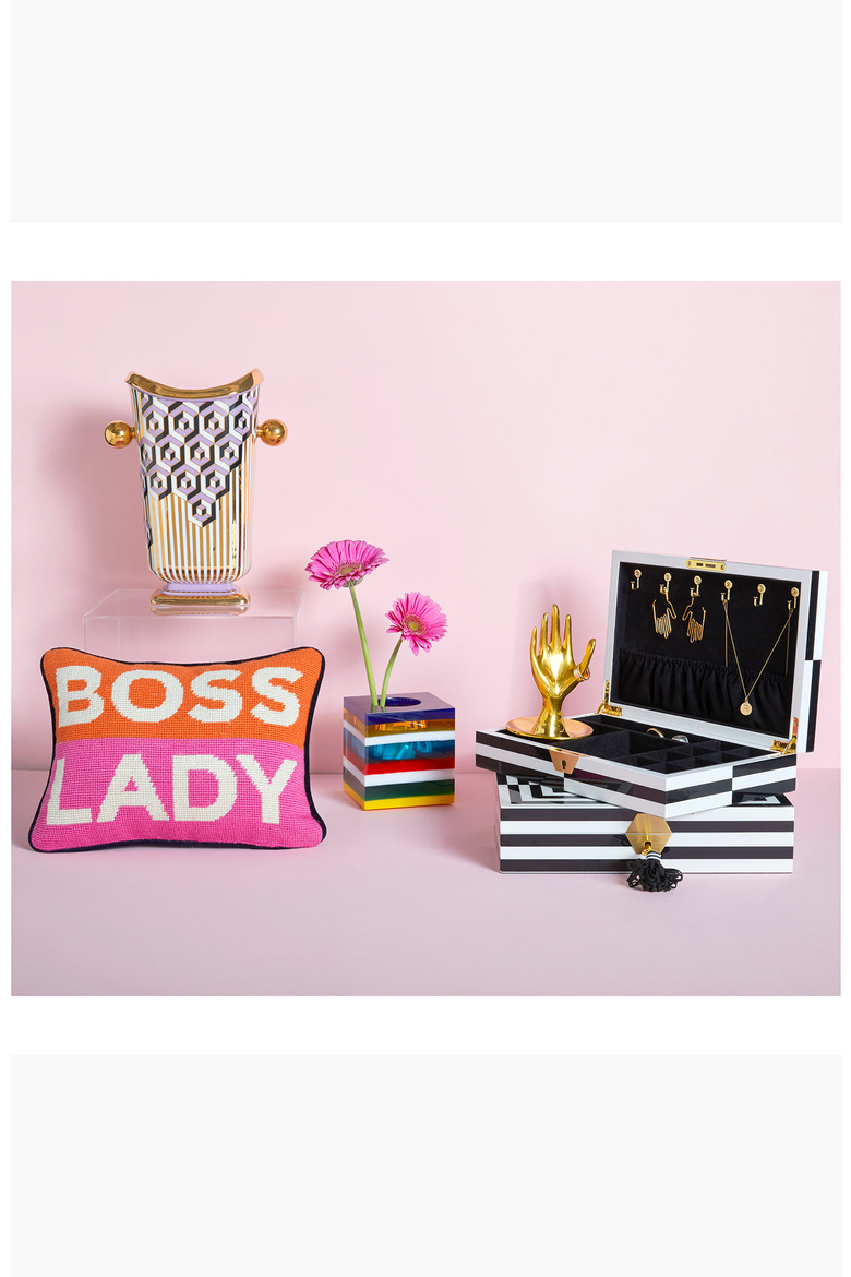 Boss Lady Needlepoint Pillow, Alternate, color, Orange / Pink