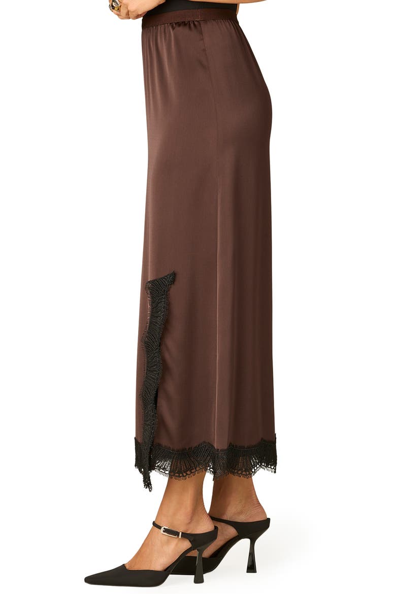 Banded Waist Lace Hem Midi Skirt, Alternate, color, BROWN