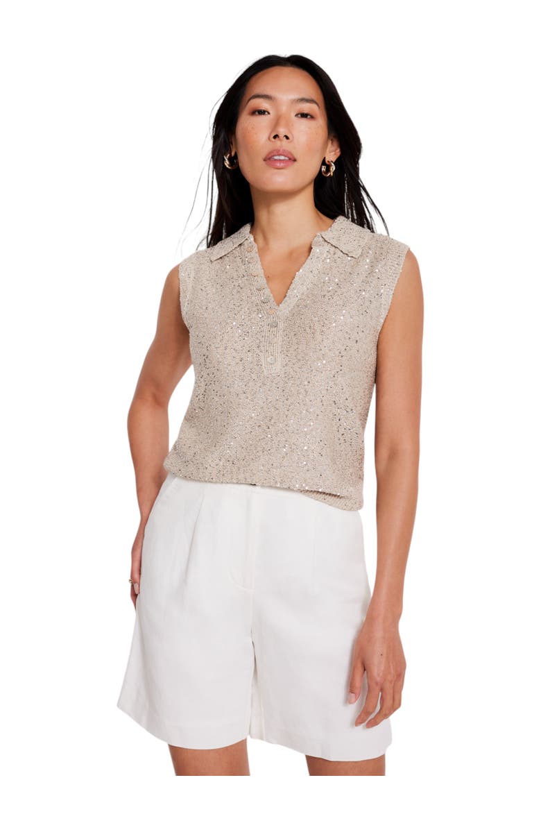 MINT VELVET Sequin Polo Top, Main, color, Neutral
