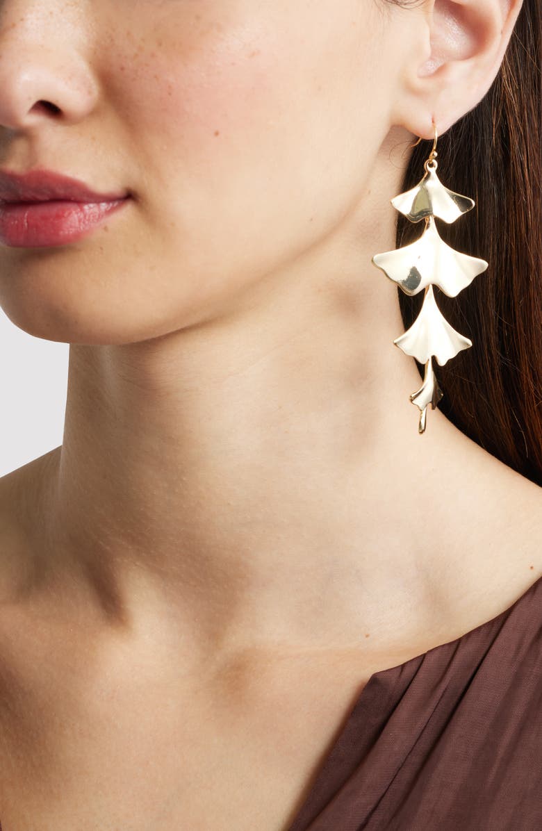 Nordstrom Cascading Ginkgo Leaf Drop Earrings, Alternate, color, Gold