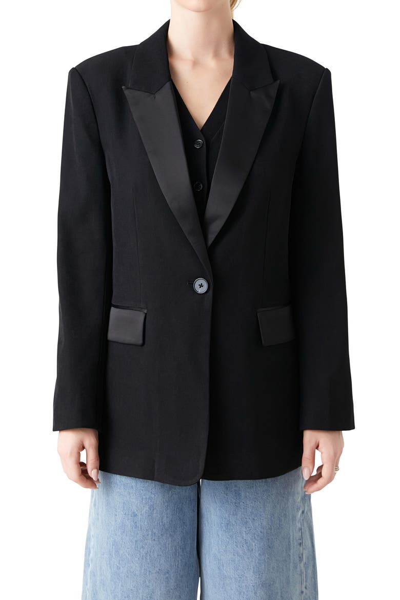 Oversize Tuxedo Jacket, Alternate, color, BLACK