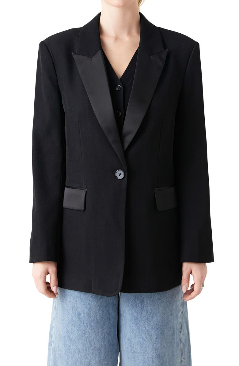 Grey Lab Oversize Tuxedo Jacket, Alternate, color, Black