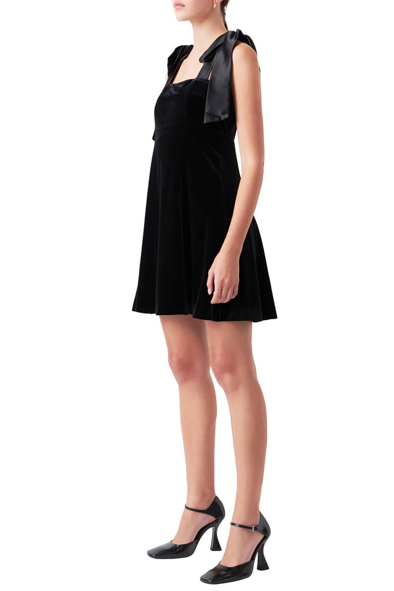 Tie Shoulder Velvet Minidress, Alternate, color, BLACK