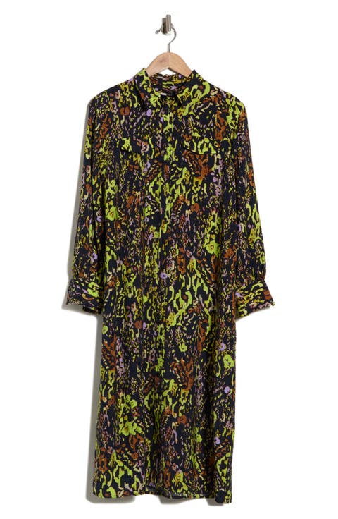 Animal Print Long Sleeve Shirtdress