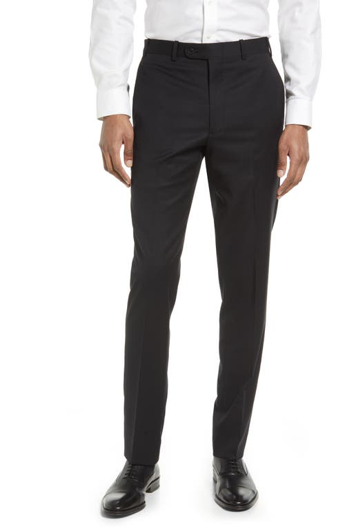 JB Britches Flat Front Stretch Wool Trousers in Black 