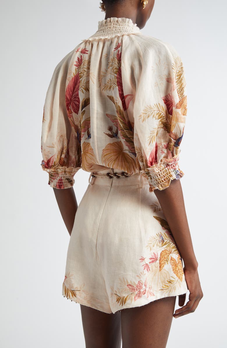 Zimmermann Ascension Billow Puff Sleeve Top, Alternate, color, Cream Palm Floral